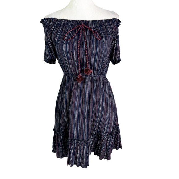 NWT Moon River Anthropologie Women's Cotton Striped Mini Dress Navy Blue Size S - Picture 6 of 11